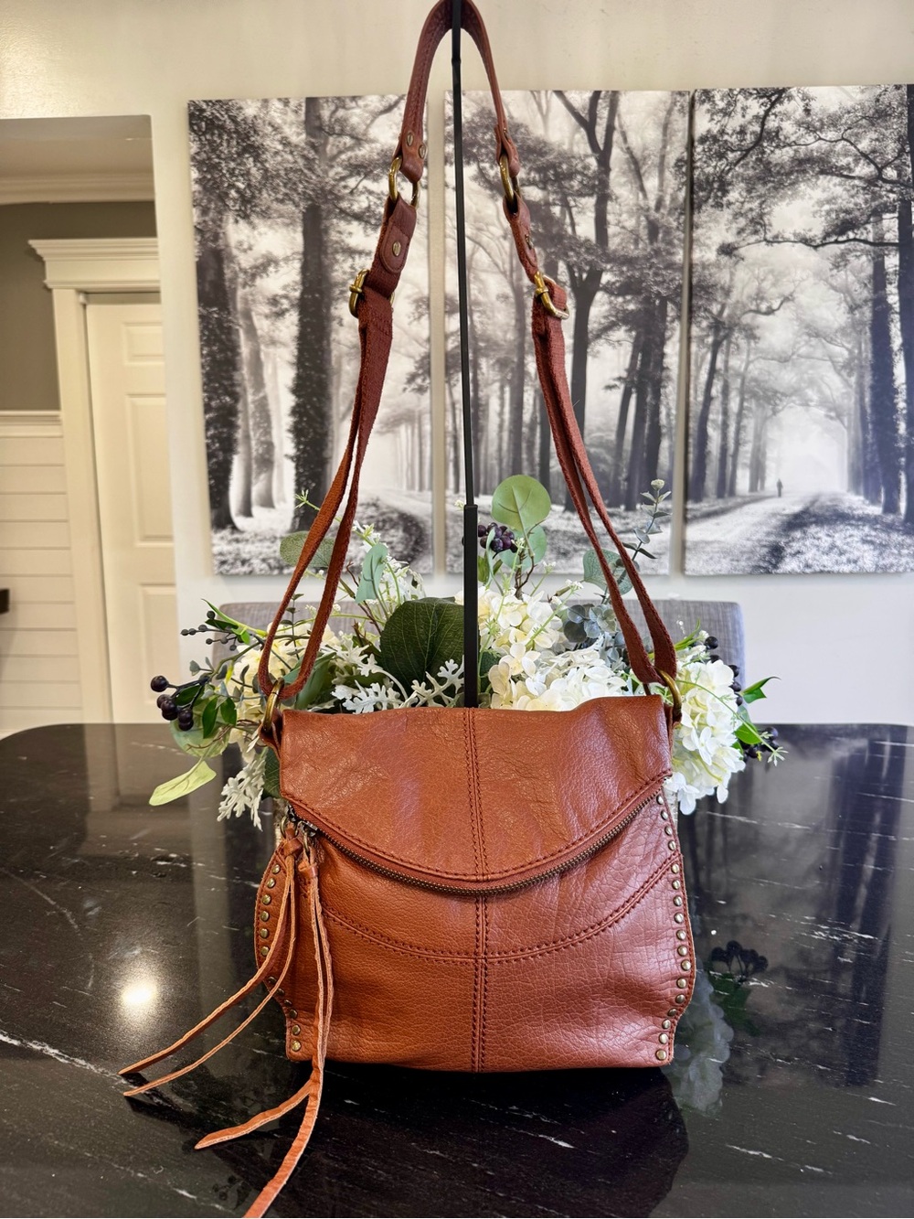 🤎The Sak Leather Studded Foldover Crossbody Bag Brown Cogna